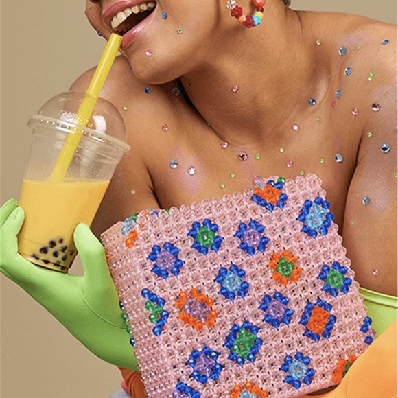 Leopard printing pearl beaded bag handwoven single